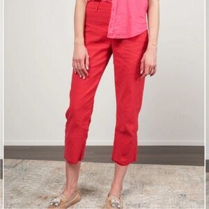 Frank & Eileen Kinsale Performance Pant in Red Cotton Linen Blend Crop Size 2